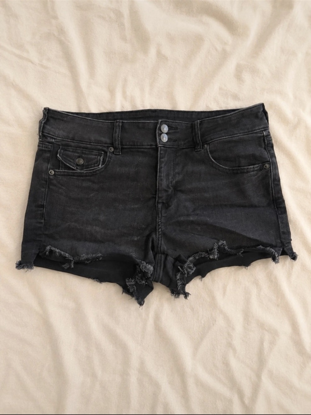 American Eagle Outfitters Washed Black Distressed Denim Shorts
